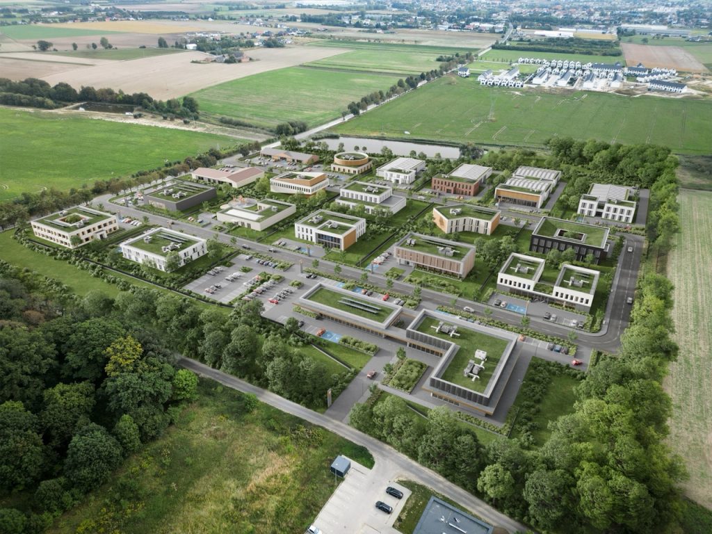 Widok z lotu ptaka na terenie Kostrzyn Biznes Park w Gwiazdowie.